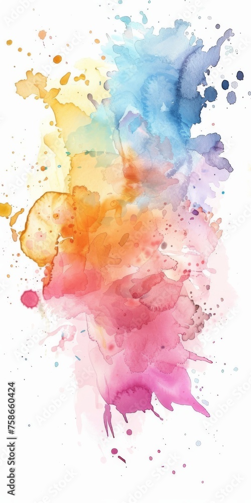 Splashes of watercolor in warm and cool tones creating an exuberant and colorful display against a white background.