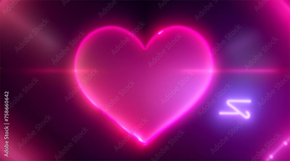 A heart is lit up in a dark background. The heart is pink and glowing. The background is purple and the heart is surrounded by a blue line A heart is lit up in a dark background. The heart is pink and glowing. The background is purple and the heart is surrounded by a blue line