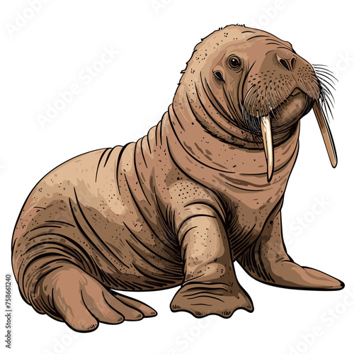 Vector illustration of a cute walrus on a white background. Vector illustration.