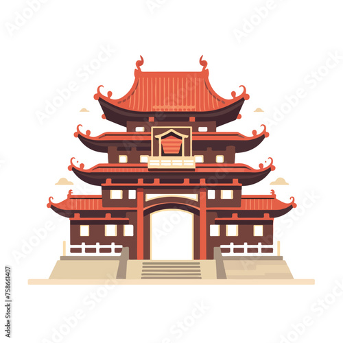 Chinese temple icon flat vector illustration isloated