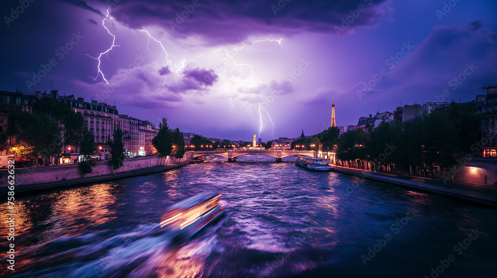The banks of the river Seine in fancy Paris. - obrazy, fototapety, plakaty 