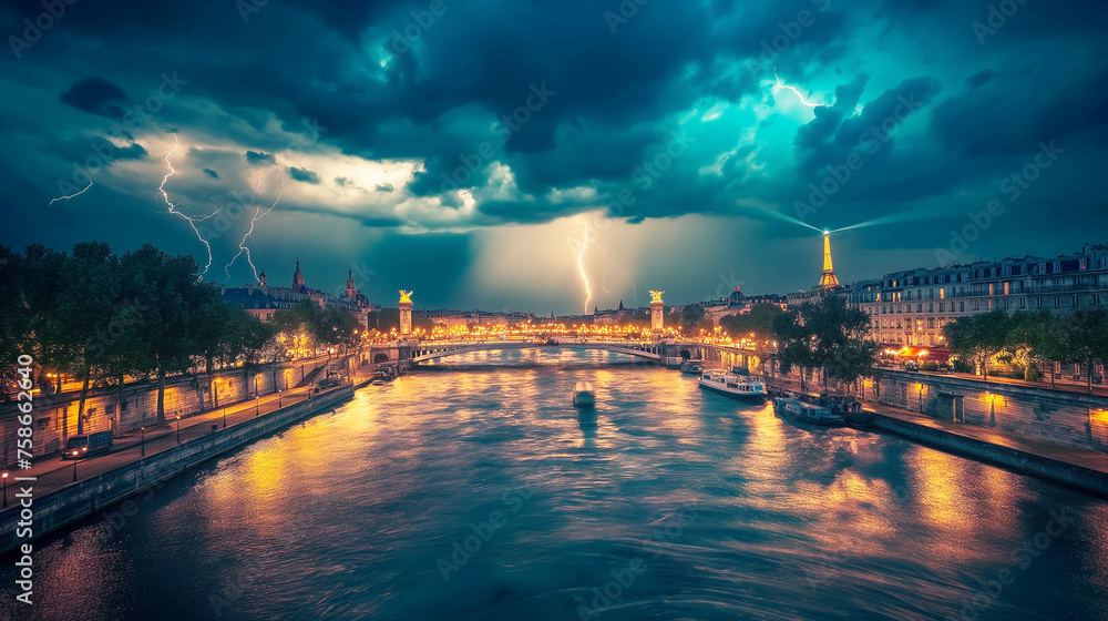 Fototapeta premium The banks of the river Seine in fancy Paris.