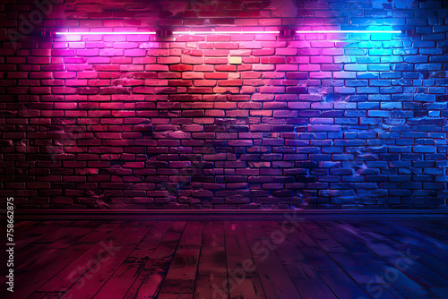 Neon brick wall background concept. Banner for advertising a pub, bar, disco or nightclub in neon style
