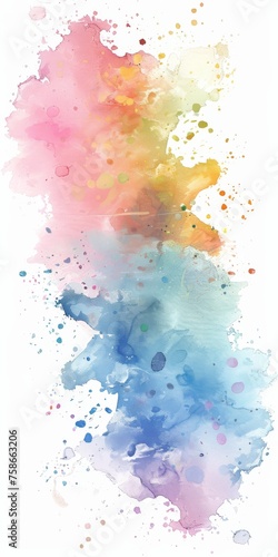 Vibrant watercolor splash in blue  pink  and yellow hues on a white background  conveying a sense of artistic creativity and inspiration.