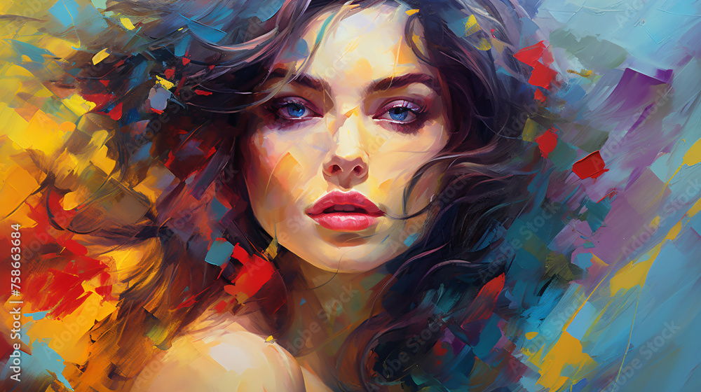 Colorful Oil Painting of A Gorgeous Women Portrait 