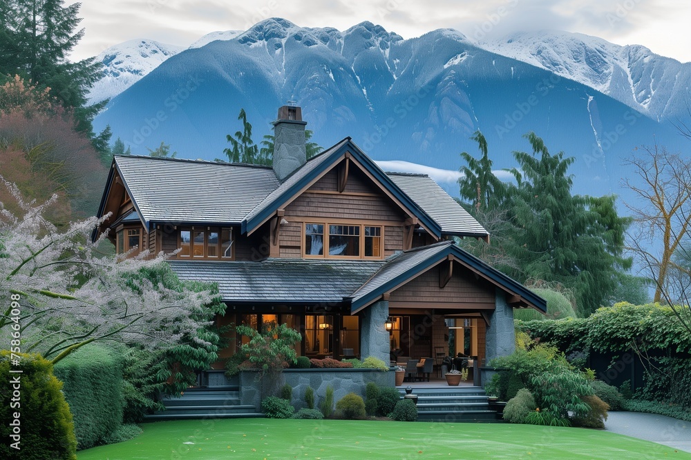 A Vancouver mountain vista embraces a craftsman-style home