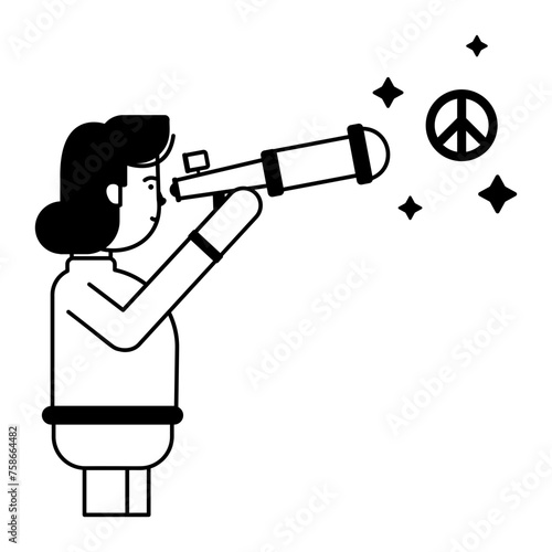 A glyph style icon of girl foreseeing peace 