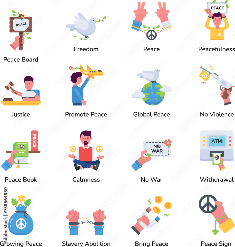 Collection of 16 Peace Flat Icons  

