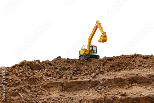 Crawler Excavator is digging soil in the construction site on isolated white background.