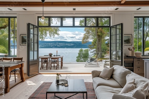 A Oslo fjord view frames a craftsman-style house photo