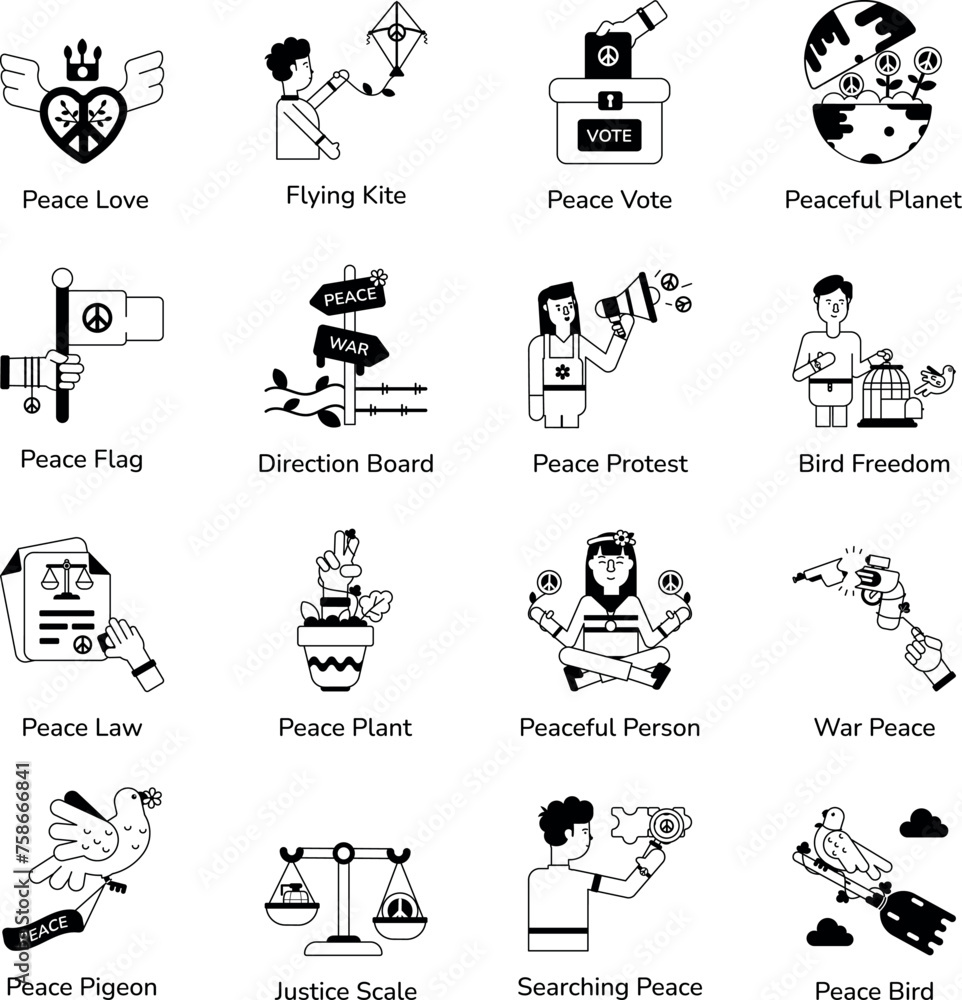 Fototapeta premium Bundle of Peace Awareness Glyph Icons