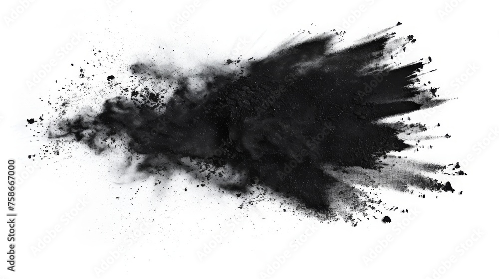 Black charcoal powder dust paint white explosion explode burst isolated splatter abstract. Powder charcoal background black smoke particles explosive carbon pattern coal makeup dark splash bomb piece Black charcoal powder dust paint white explosion explode burst isolated splatter abstract. Powder charcoal background black smoke particles explosive carbon pattern coal makeup dark splash bomb piece