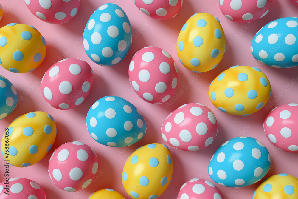 Easter eggs festival, pastel background colors charming, adorable, shiny,3D illustration concepts.