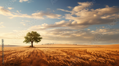 Digital painting of a lone tree on the horizon