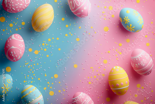 Easter eggs festival  pastel background colors charming  adorable  shiny 3D illustration concepts.
