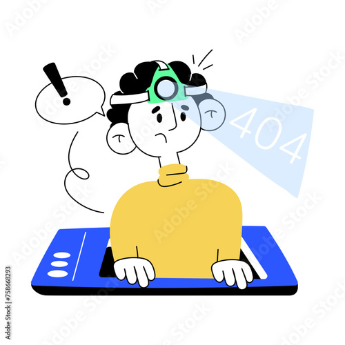 Easy to edit hand drawn mini illustration of finding error  