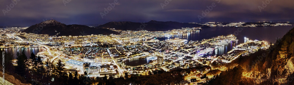 Panorama, Night Bergen. Norway