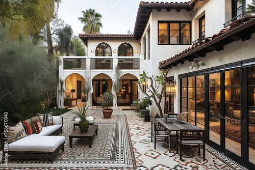 A Casablanca medina spills into the courtyard of a craftsman-style dwelling, marrying Moroccan patterns and textures with the cozy essence of suburban design.