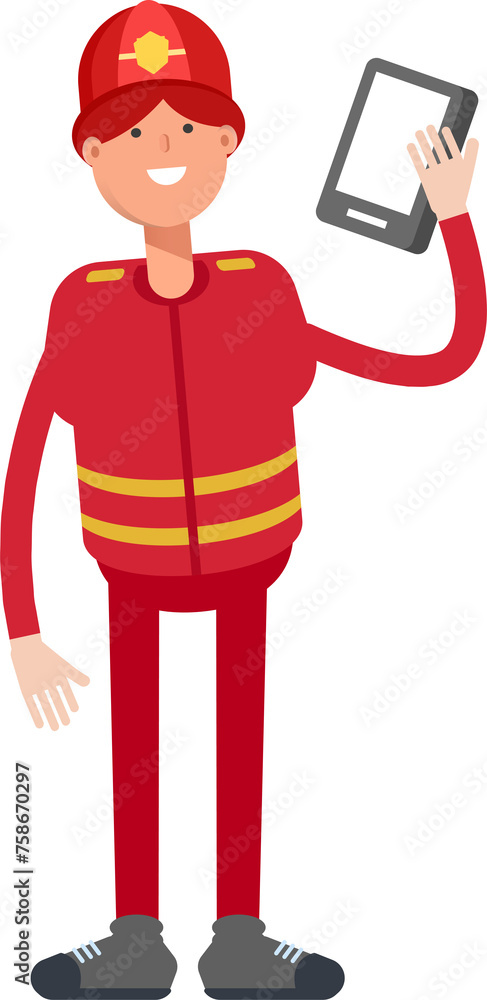 Firefighter Character Talking on Smartphone
Firefighter Character Talking on Smartphone
