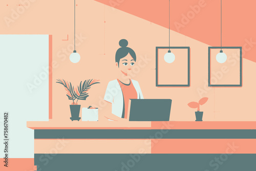 Receptionist Woman In Lobby Desk Illustration