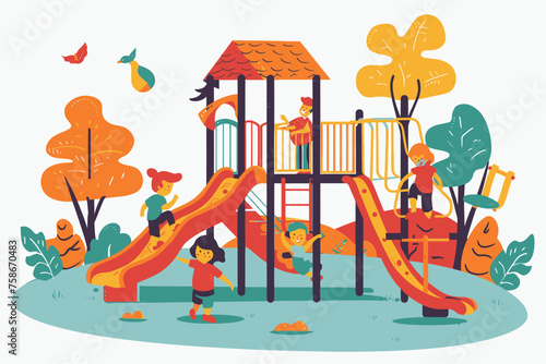 Childrens Playing Slide in Playground Park