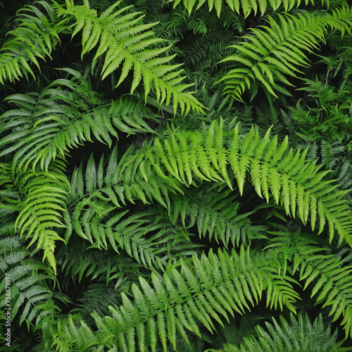 Evergreen fern bush with green leaf isolated on transparent background  top view