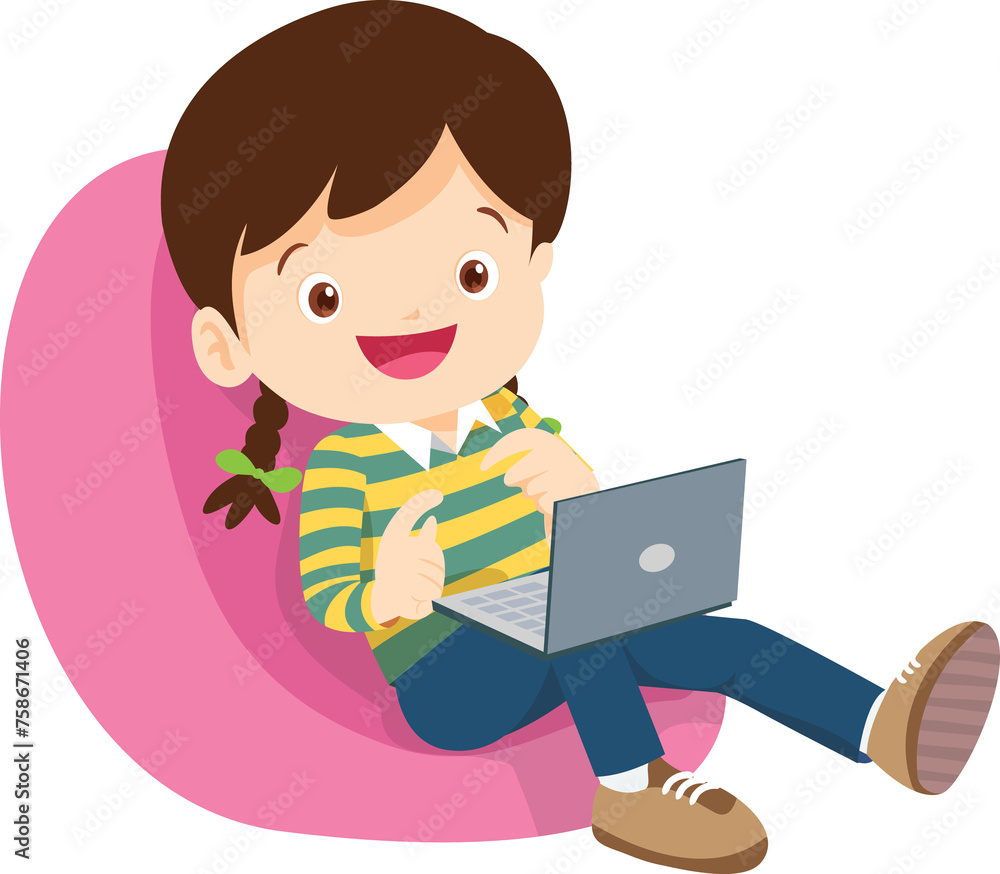 child use digital device sitting on beanbag child use digital device sitting on beanbag