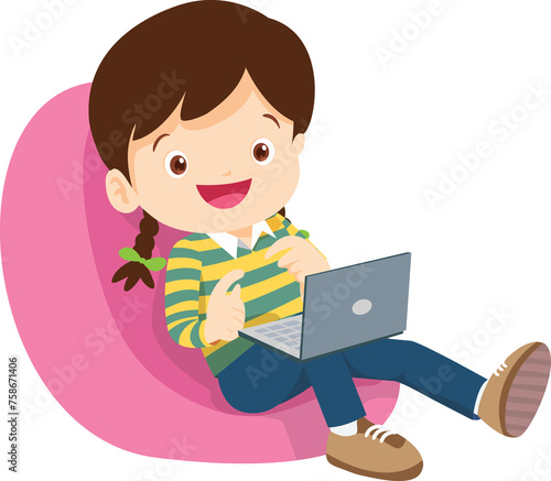 child use digital device sitting on beanbag