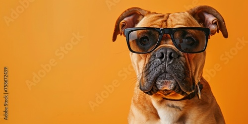Bulldog with sunglasses giving off a trendy and sophisticated vibe © nur