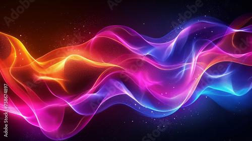 Vibrant neon color wave lights dynamic background with glittering particles