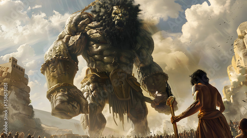 Goliath, as depicted in the biblical narrative, stands as a formidable giant among men, a figure of awe-inspiring stature and strength. Towering head and shoulders above the average man.