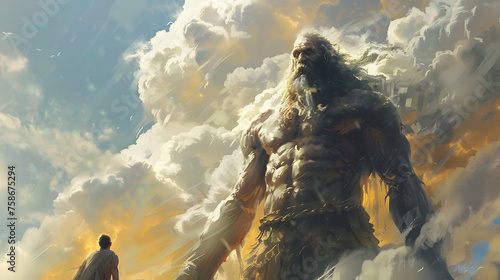 Goliath, as depicted in the biblical narrative, stands as a formidable giant among men, a figure of awe-inspiring stature and strength. Towering head and shoulders above the average man. photo