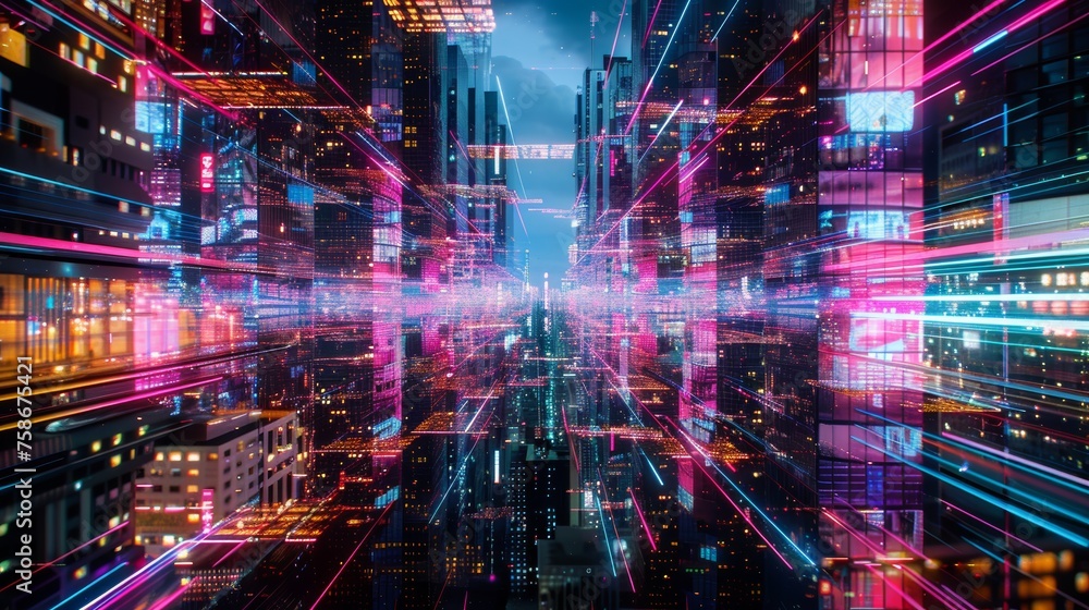 Neon City at Night: A Stunning Optics Background Amidst the Cityscape 