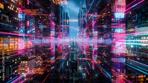 Neon City at Night: A Stunning Optics Background Amidst the Cityscape 