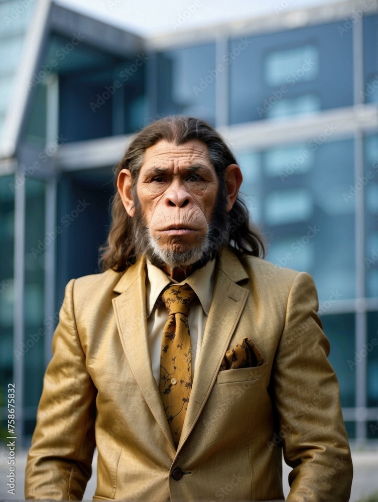 A man in a suit with a monkey face. Generative AI. A man in a suit with a monkey face. Generative AI.