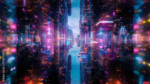Neon City at Night: A Stunning Optics Background Amidst the Cityscape 