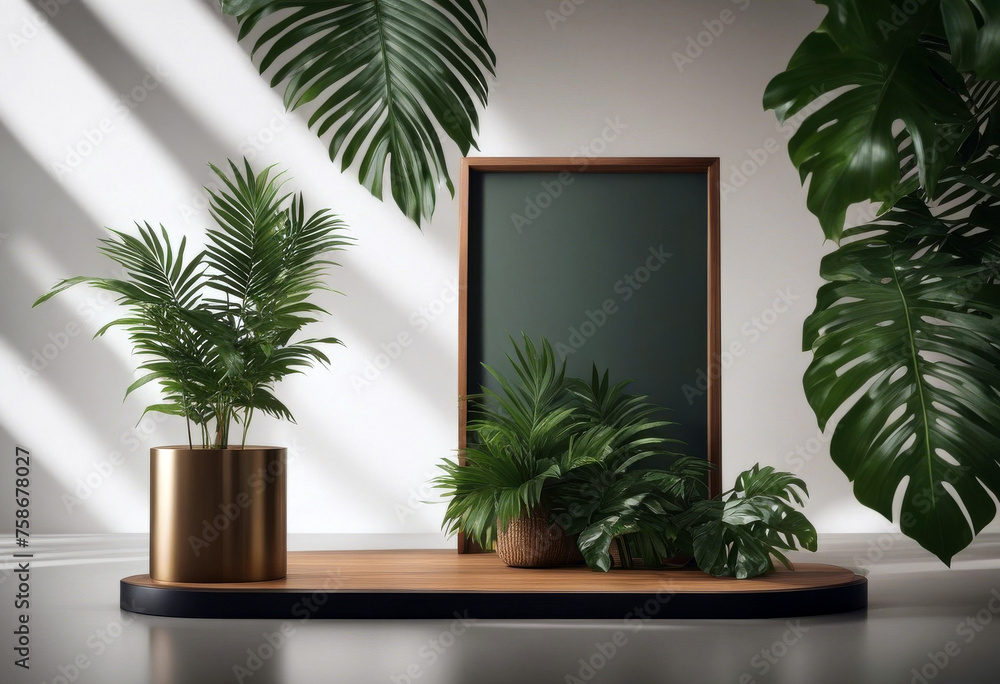 product tropical podium background tree frame poduim dais forest nature background stone green moss display eco plant product cosmetic stage concept concrete ecology wellness organic gradient