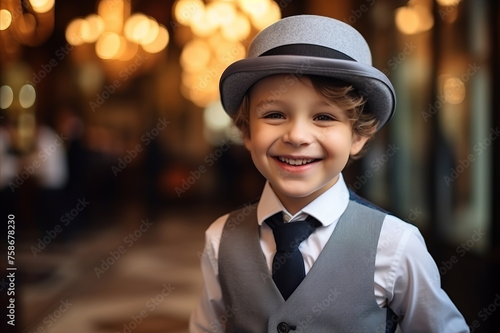 Portrait of a smiling little boy in a hat and bow tie Portrait of a smiling little boy in a hat and bow tie