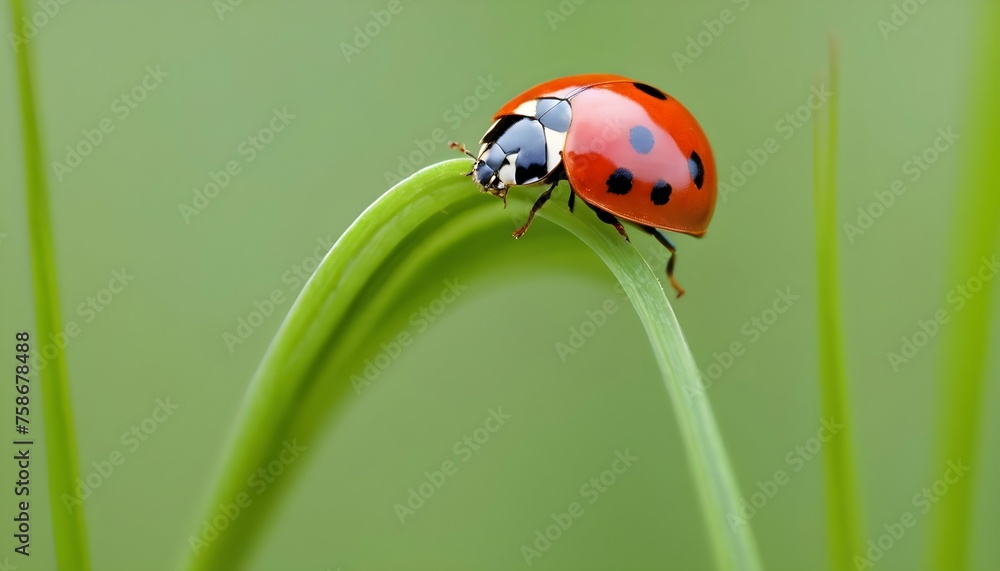 A Ladybug Perched On A Blade Of Grass