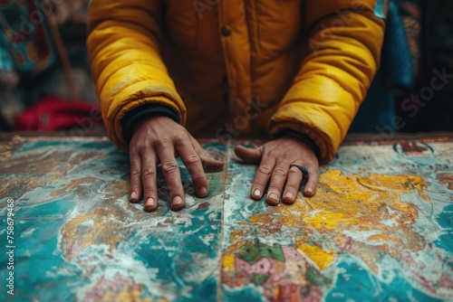 A person in a yellow jacket is looking at a map © BetterPhoto