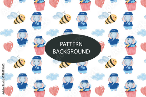 elephants kid pattern background. can used pattern, templates, card, postcard, collection fabric or textile