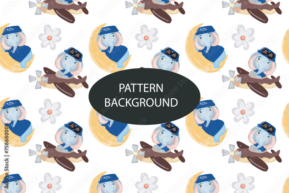 Fototapeta premium elephants kid pattern background. can used pattern, templates, card, postcard, collection fabric or textile