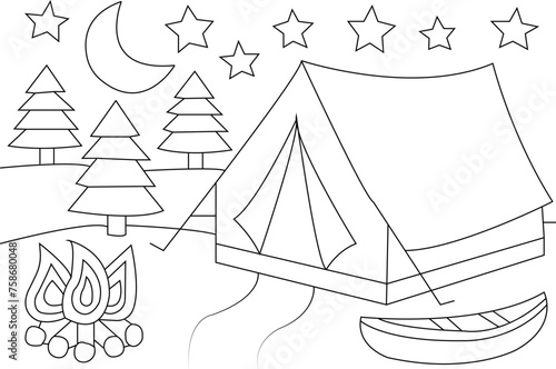Camping coloring page for kids photo