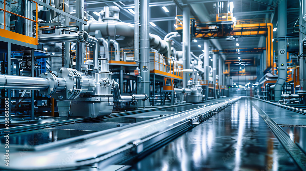 Industrial Factory Scene, Showcasing the Intricate Network of Pipes and Machinery Essential for Manufacturing, Highlighting Steel, Power, and Modern Engineering Techniques Industrial Factory Scene, Showcasing the Intricate Network of Pipes and Machinery Essential for Manufacturing, Highlighting Steel, Power, and Modern Engineering Techniques