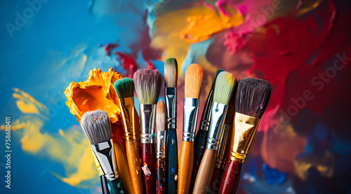 Colorful Paintbrushes on an Artist's Palette