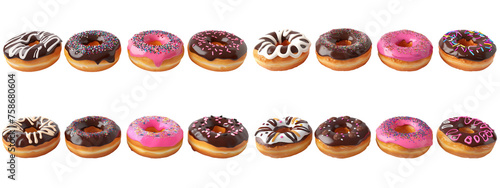various doughnuts on white background