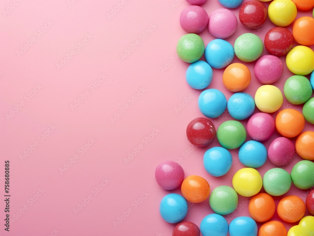 A vibrant display of candy colors against a pastel background with plenty of copy space A vibrant display of candy colors against a pastel background with plenty of copy space
