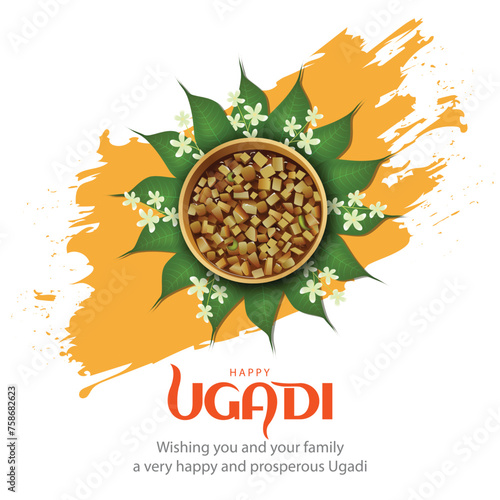 happy Ugadi New Year festival. holiday celebrated by the inhabitants of Karnataka and Andhra Pradesh. abstract vector illustration graphic design.