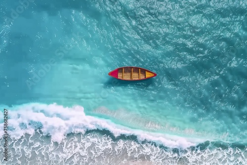 Wave and boat on the beach as a background. Beautiful natural background at the summer time from air. generative ai.