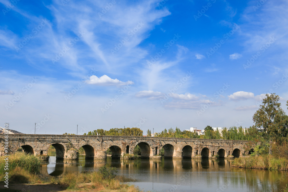 The Roman Stone Bridge over the Guadiana River